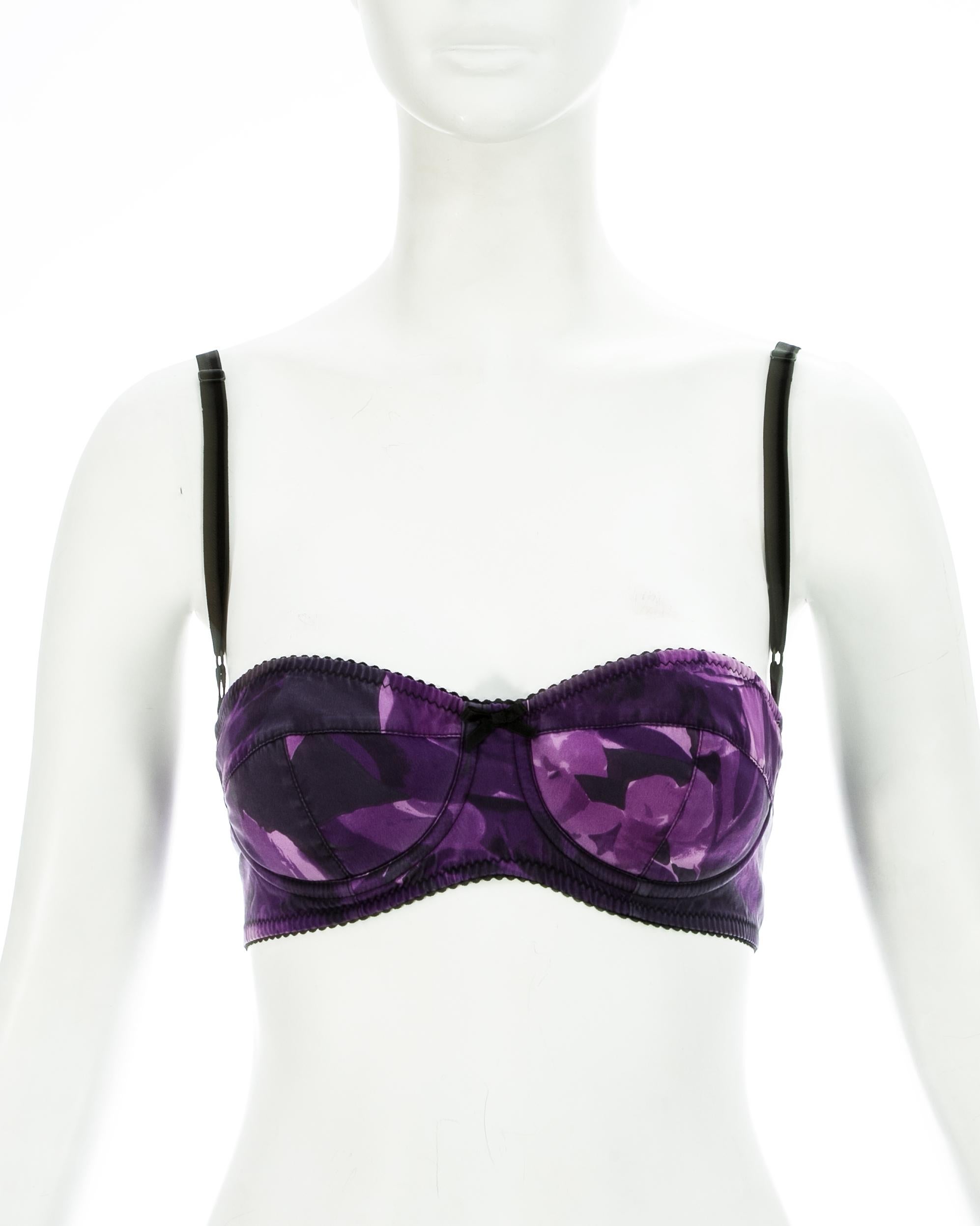 Dolce & Gabbana purple silk chiffon blouse and satin bra 2-piece set, fw 1999 In Good Condition In London, London