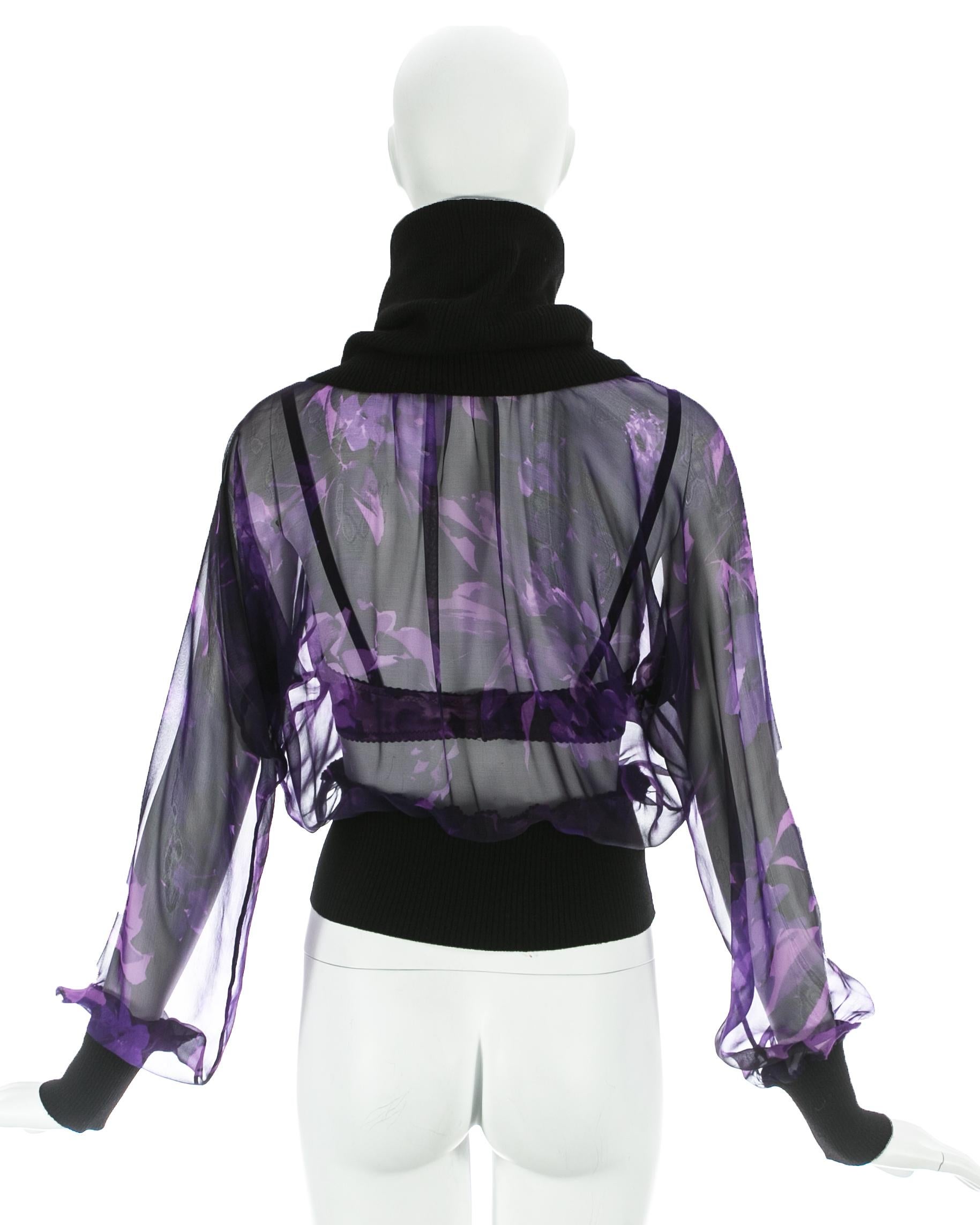 Dolce & Gabbana purple silk chiffon blouse and satin bra 2-piece set, fw 1999 2