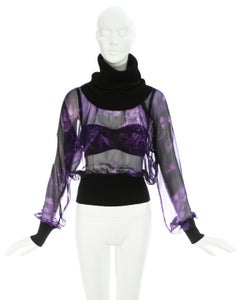 Dolce & Gabbana purple silk chiffon blouse and satin bra 2-piece set, fw 1999