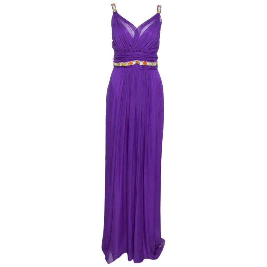 DOLCE and GABBANA purple silk RUCHED SATIN Sleeveless Cocktail Dress 44 ...