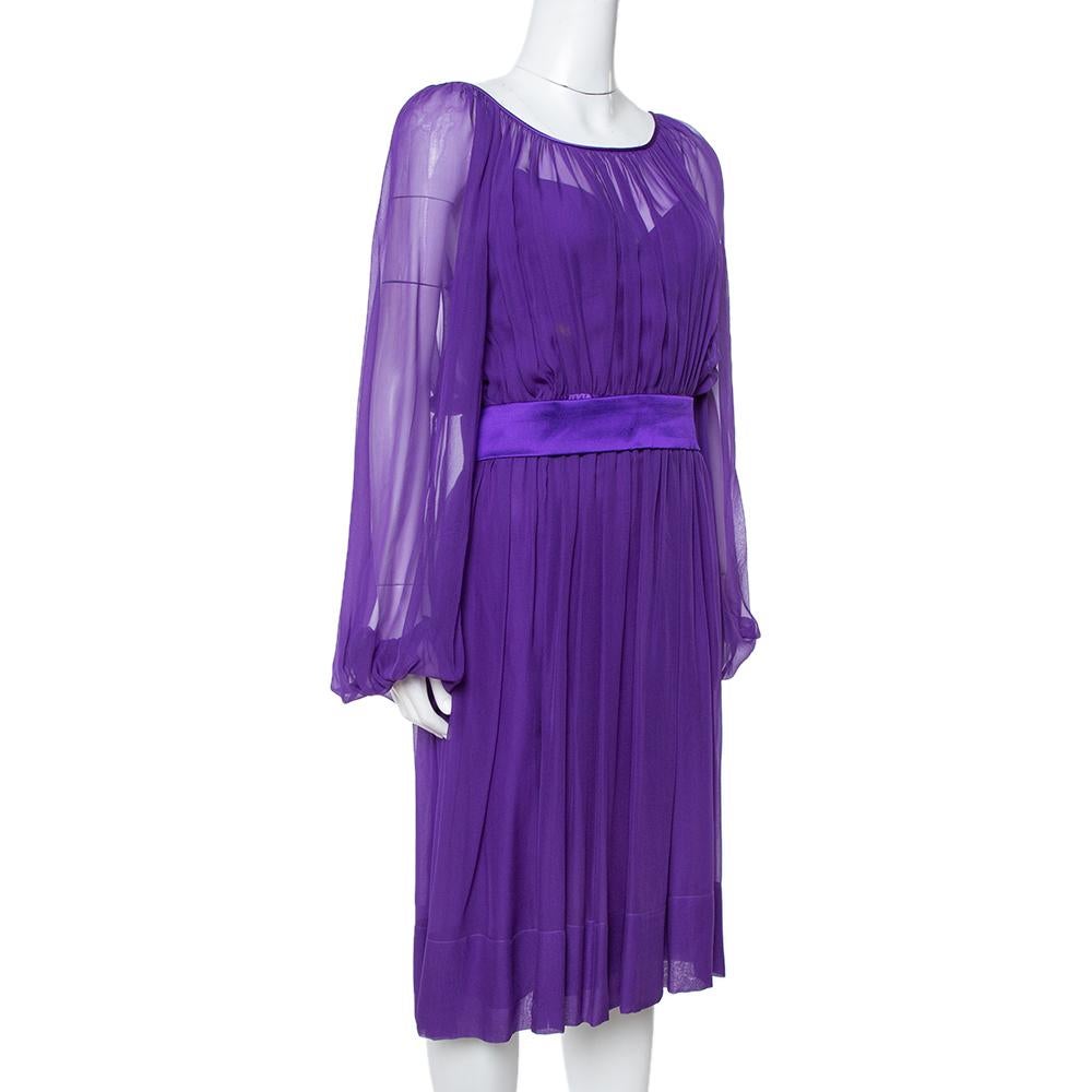 Dolce & Gabbana Vestido fruncido de gasa de seda morada M Púrpura en venta