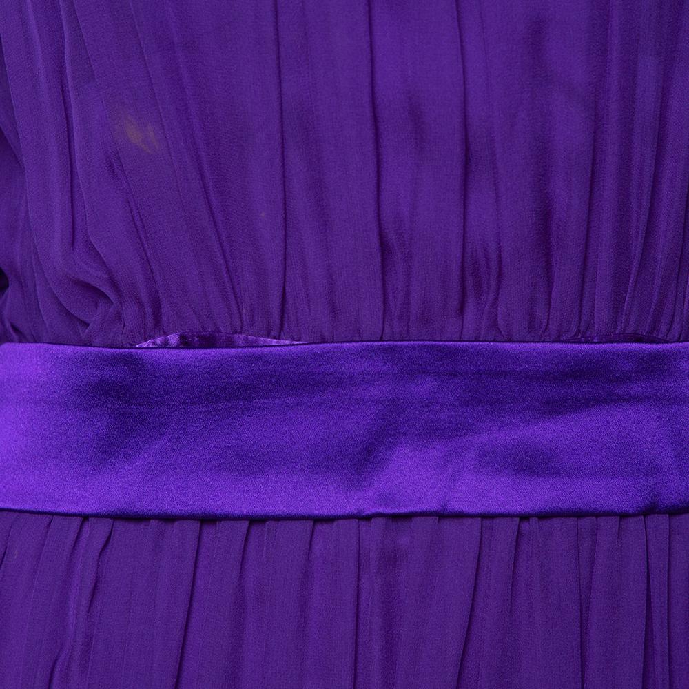 Dolce & Gabbana Purple Silk Chiffon Gathered Dress M Pour femmes en vente
