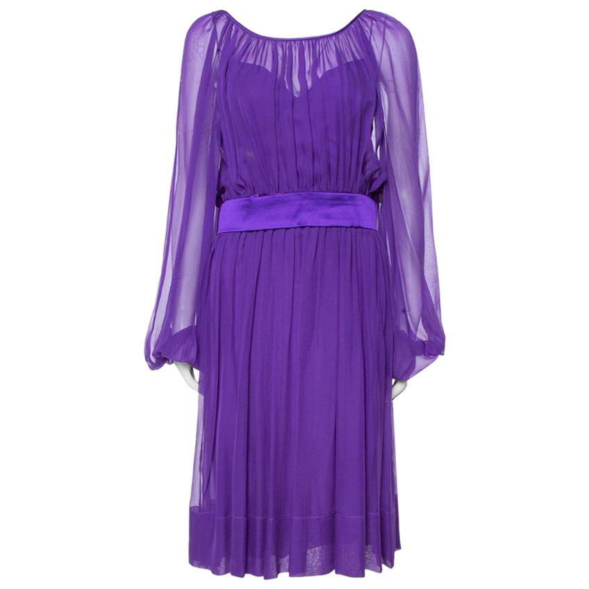 Dolce & Gabbana Purple Silk Chiffon Gathered Dress M en vente