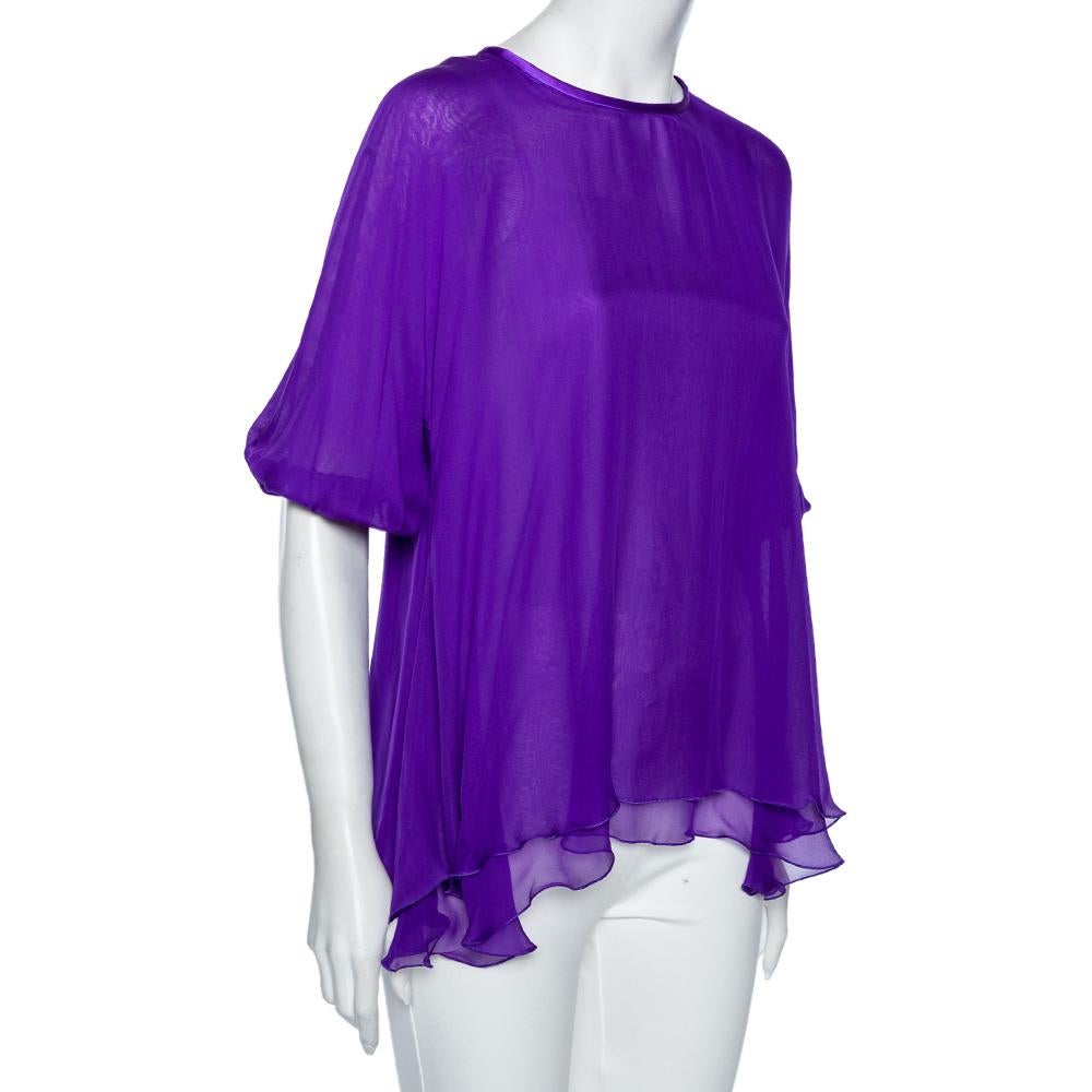 Dolce & Gabbana Purple Silk Chiffon Layered Top S In Good Condition For Sale In Dubai, Al Qouz 2