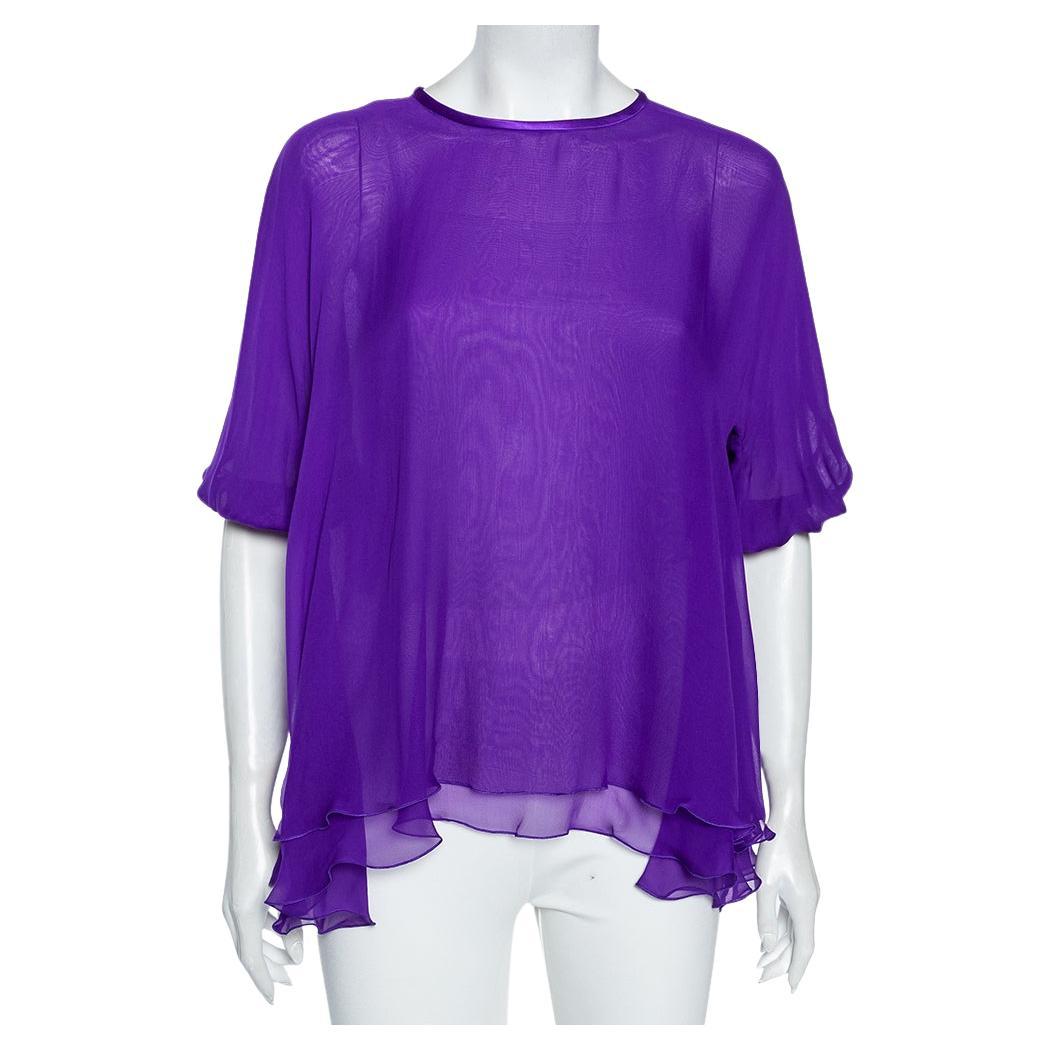 Dolce & Gabbana Purple Silk Chiffon Layered Top S For Sale