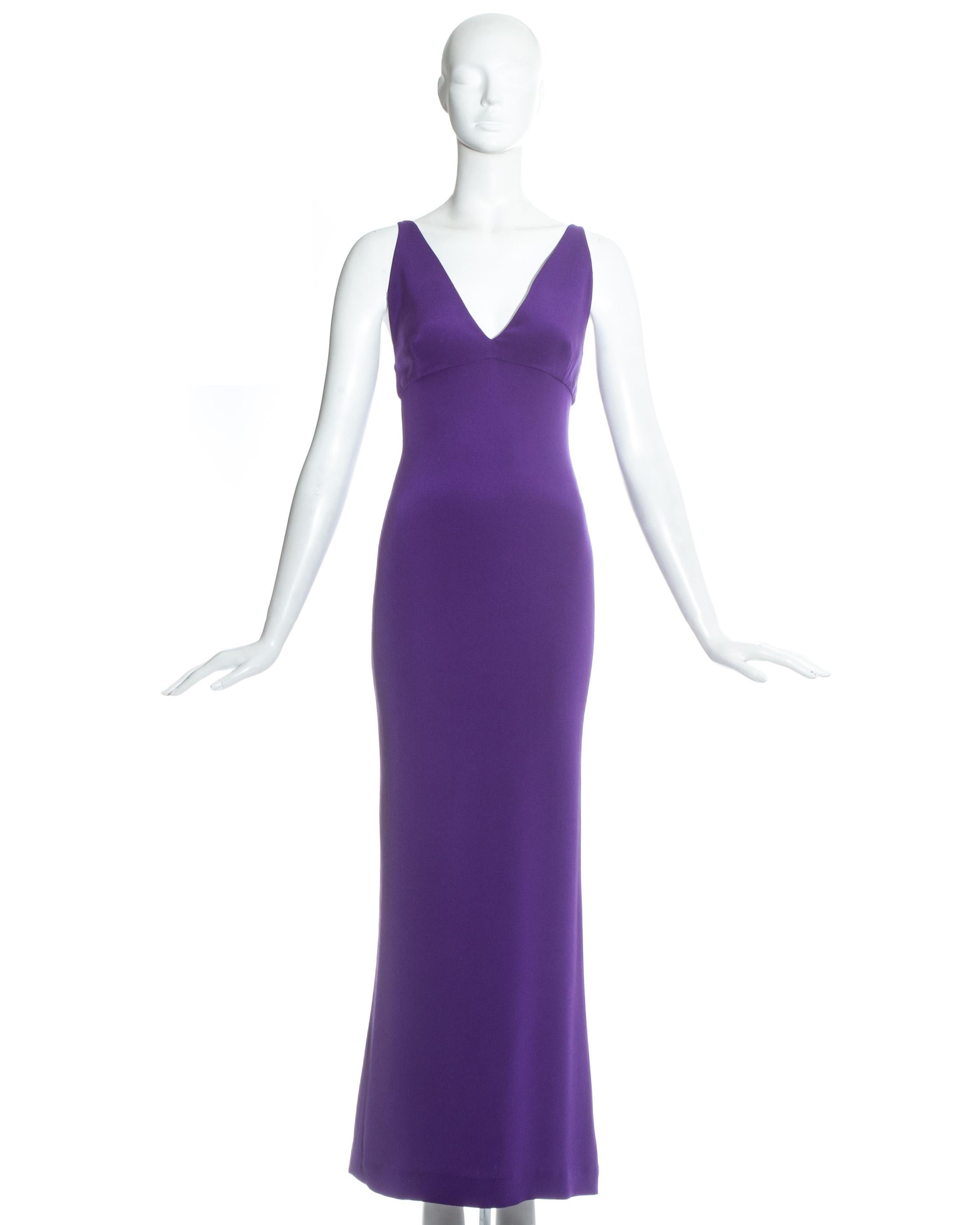 Dolce & Gabbana purple silk evening maxi dress with adjustable black bra straps.

c. 1990s