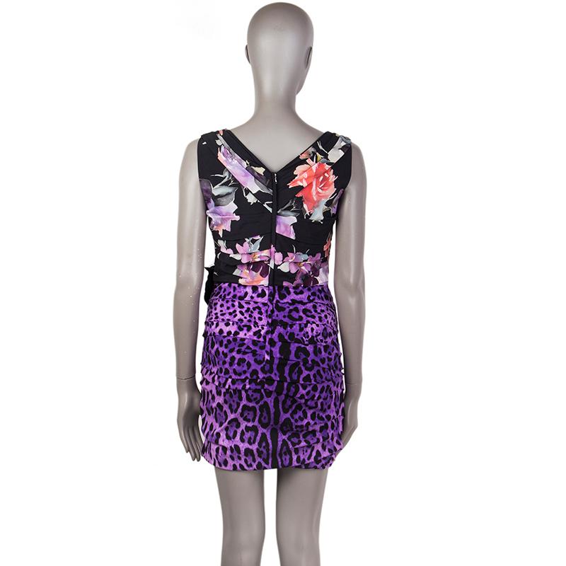 DOLCE & GABBANA lila Seide FLORAL PRINT LEOPARD Cocktailkleid 42 (Violett)