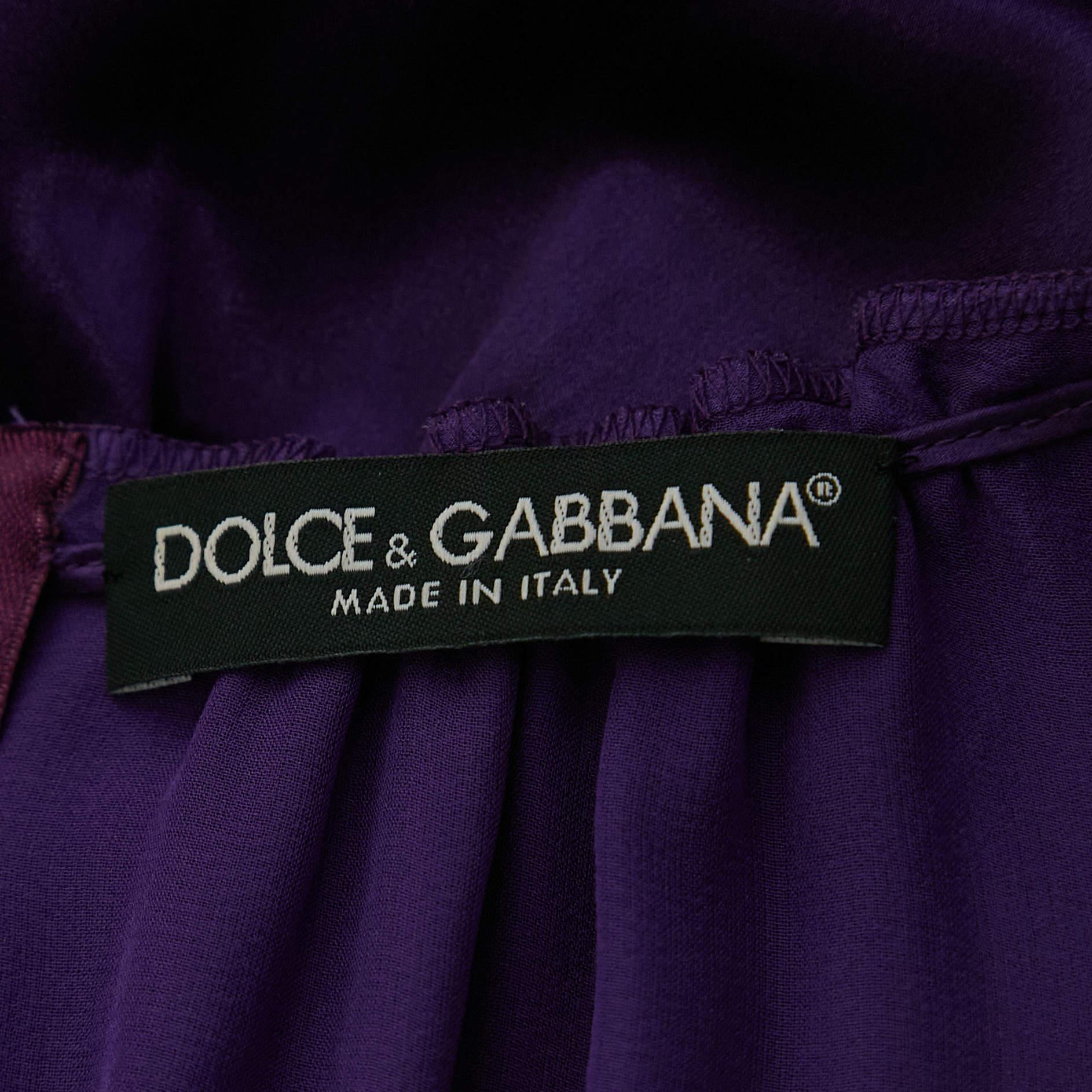 Dolce & Gabbana Purple Silk Gathered Sleeveless Short Dress M In Good Condition In Dubai, Al Qouz 2