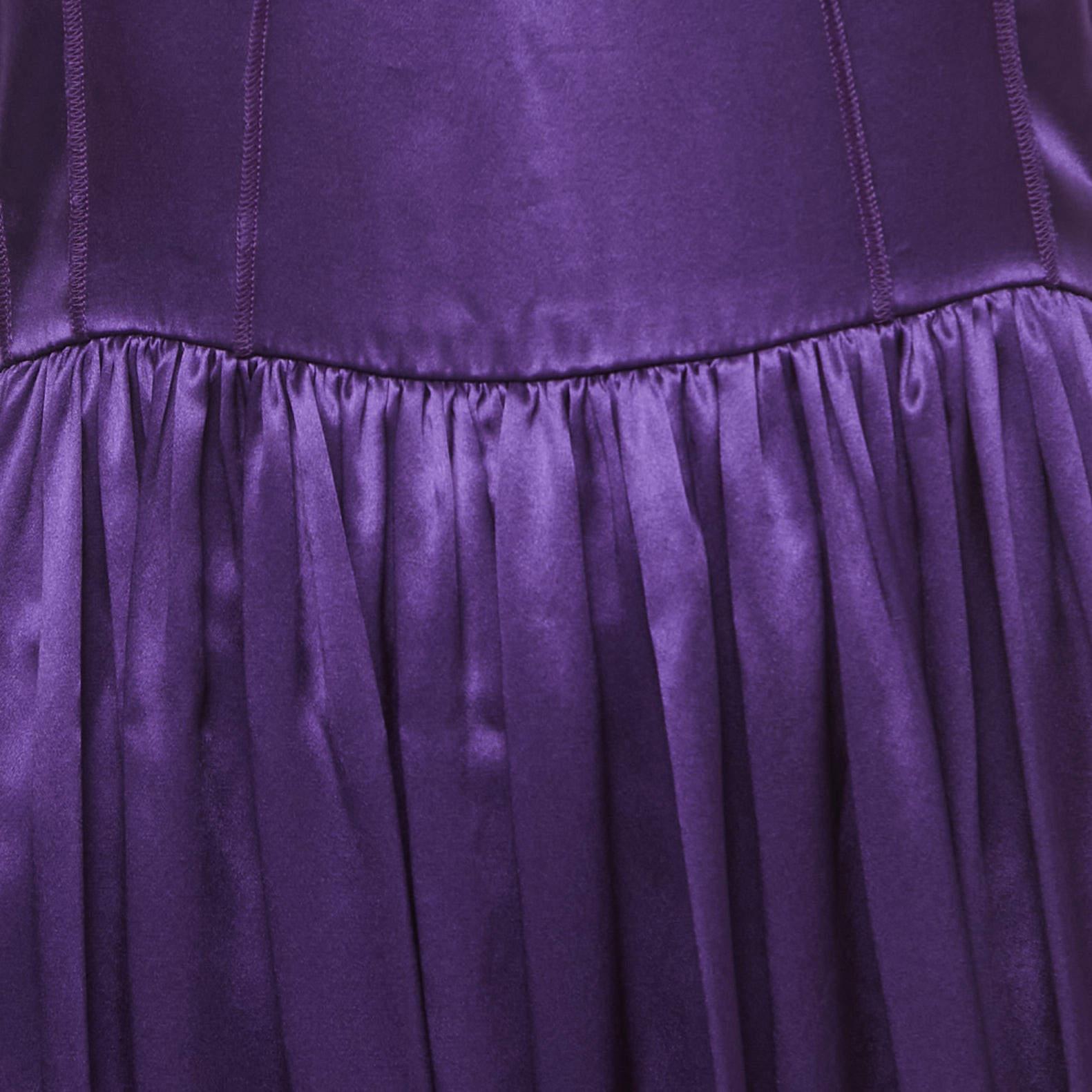 Women's Dolce & Gabbana Purple Silk Gathered Sleeveless Short Dress M