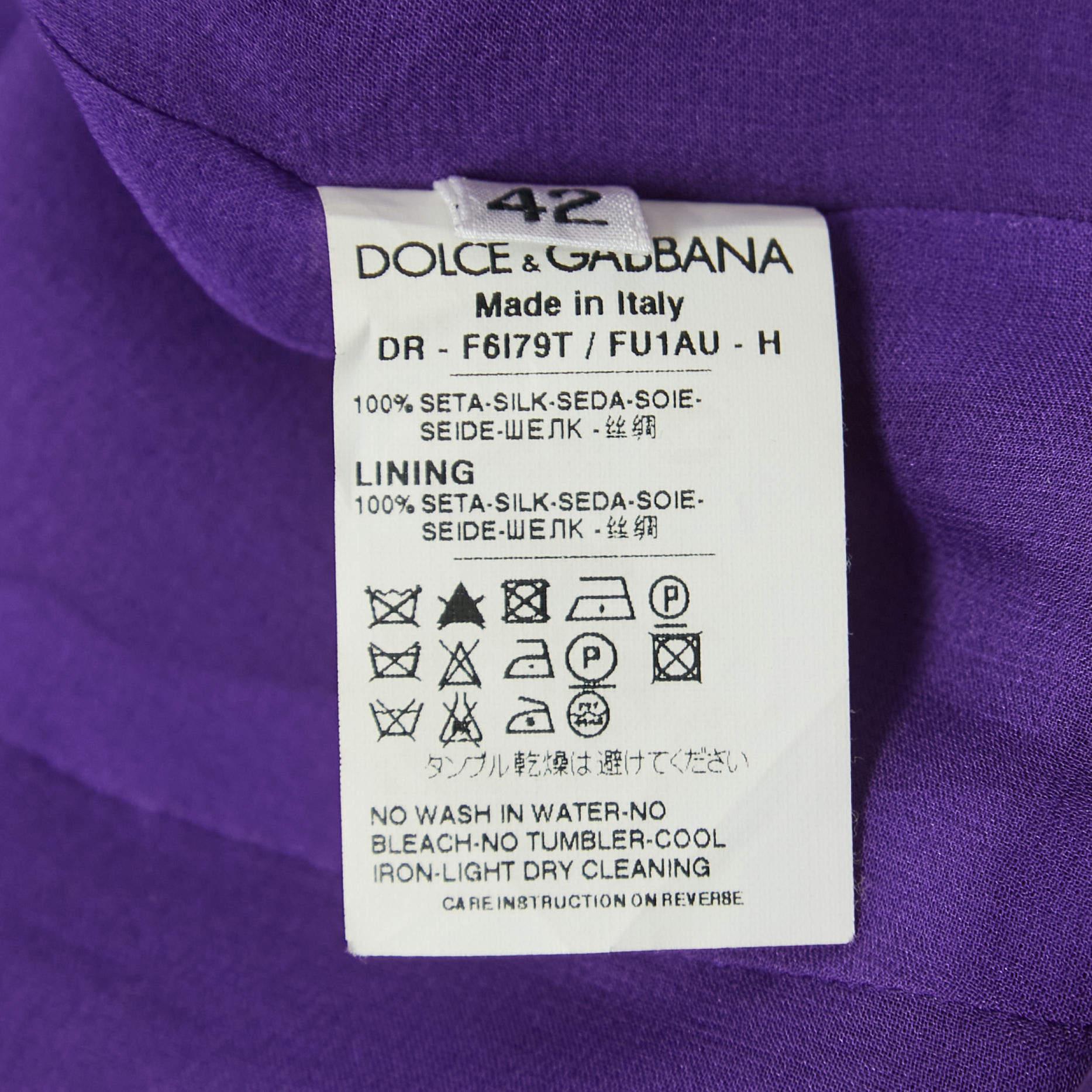Dolce & Gabbana Purple Silk Gathered Sleeveless Short Dress M 1