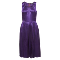 Dolce & Gabbana Purple Silk Gathered Sleeveless Short Dress M