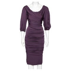 Dolce & Gabbana Purple Silk Ruched Midi Dress S