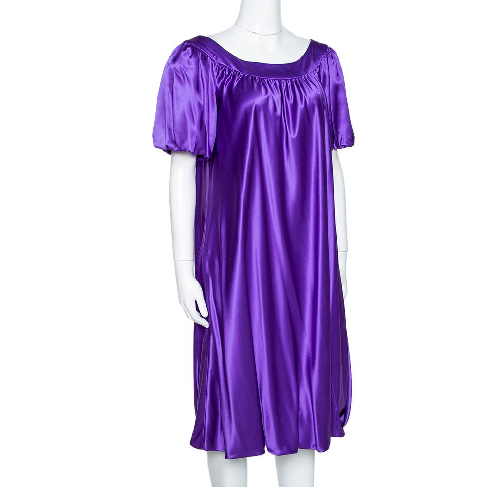 Dolce & Gabbana Purple Silk Satin Balloon Dress L In Good Condition In Dubai, Al Qouz 2