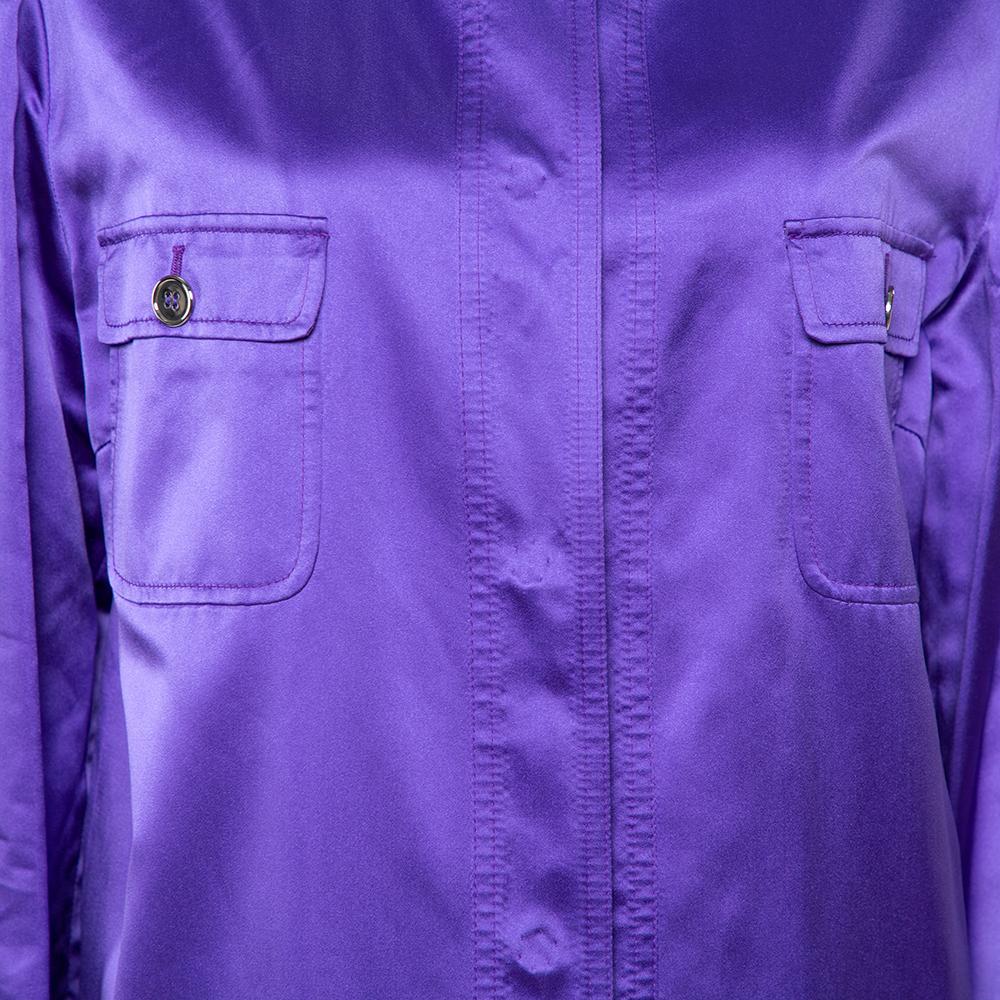 Dolce & Gabbana Purple Silk Satin Button Front Coat L 1