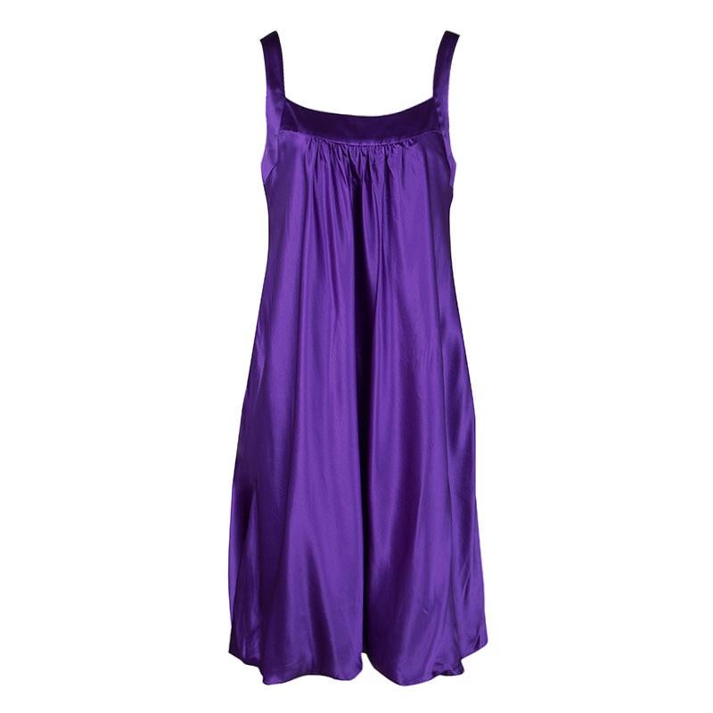 Dolce & Gabbana Purple Silk Satin Sleeveless Balloon Dress S In Good Condition In Dubai, Al Qouz 2