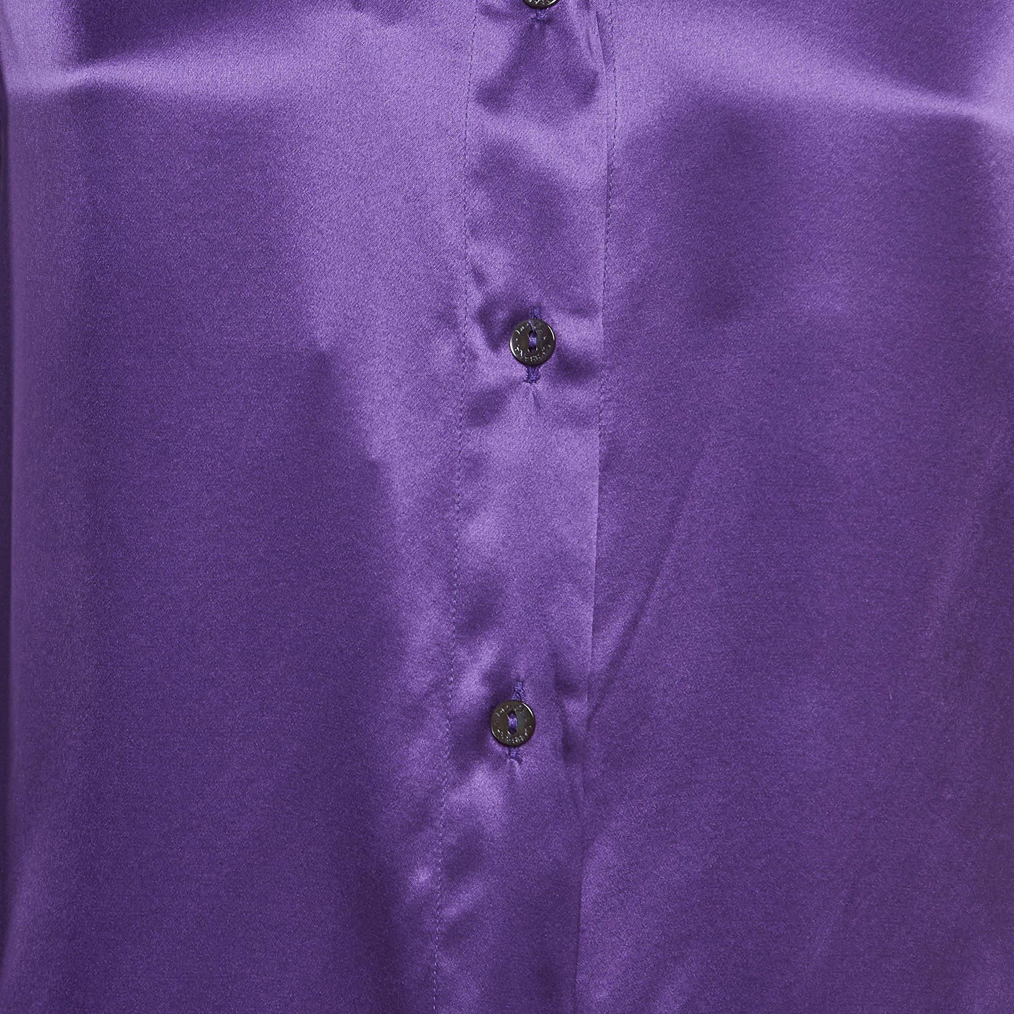 Dolce & Gabbana Purple Silk Semi Sheer Long Sleeve Shirt M In New Condition In Dubai, Al Qouz 2
