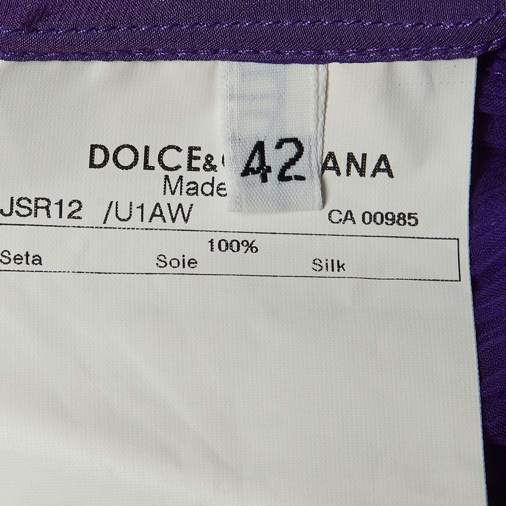 Dolce & Gabbana Purple Silk Semi Sheer Long Sleeve Shirt M 1