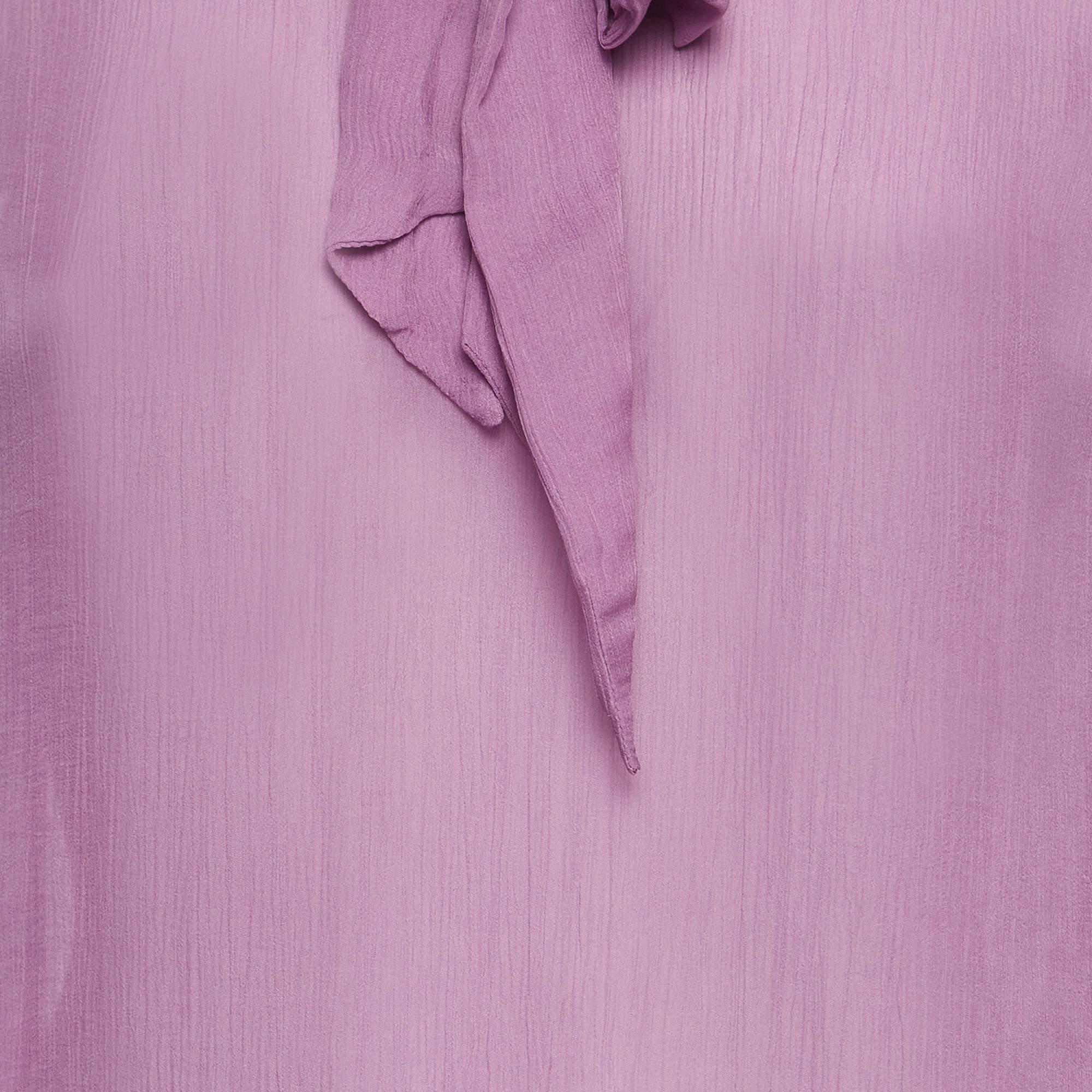 Women's Dolce & Gabbana Purple Silk Tie-Up Detail Blouse M For Sale