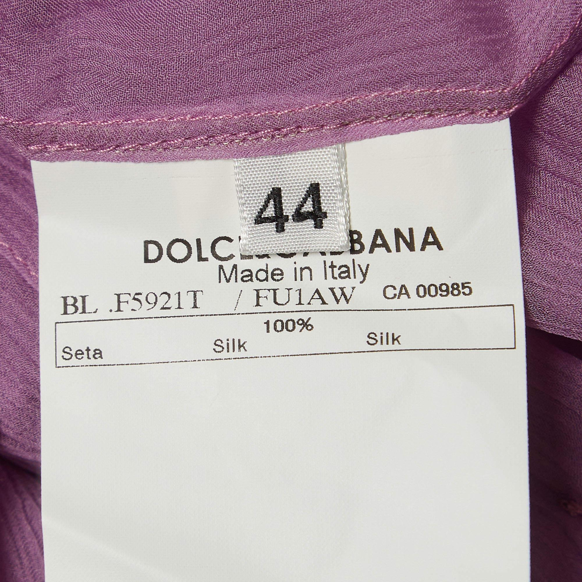 Dolce & Gabbana Purple Silk Tie-Up Detail Blouse M For Sale 1