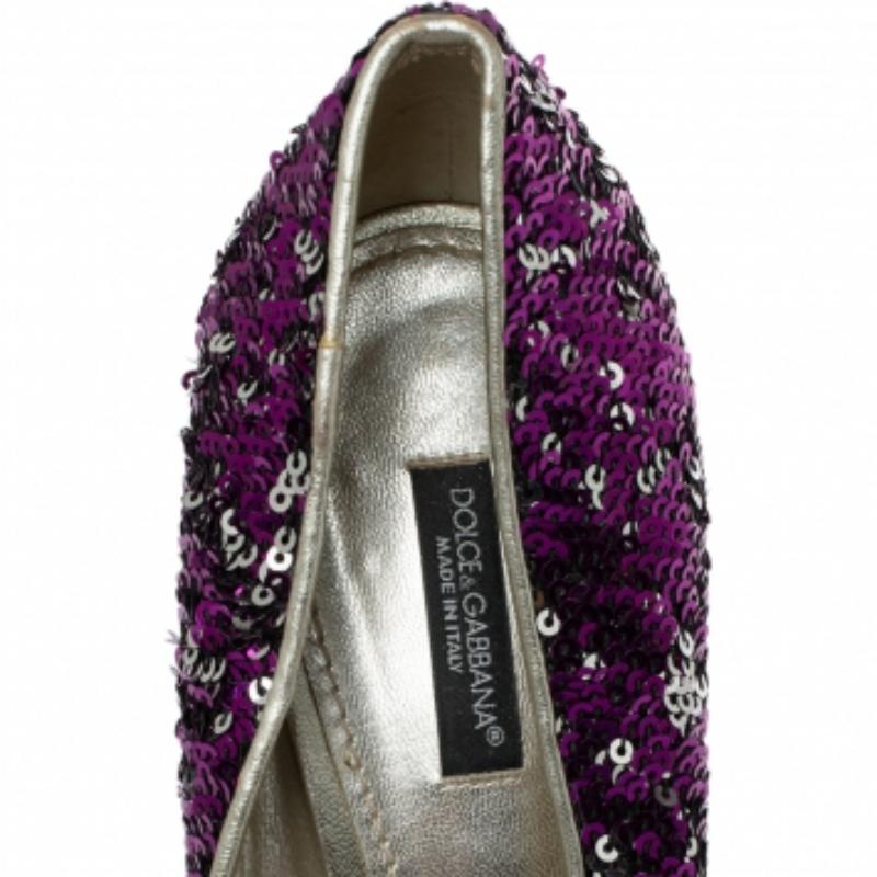Black Dolce & Gabbana Purple/Silver Sequins And Leather Pumps Size 40 For Sale