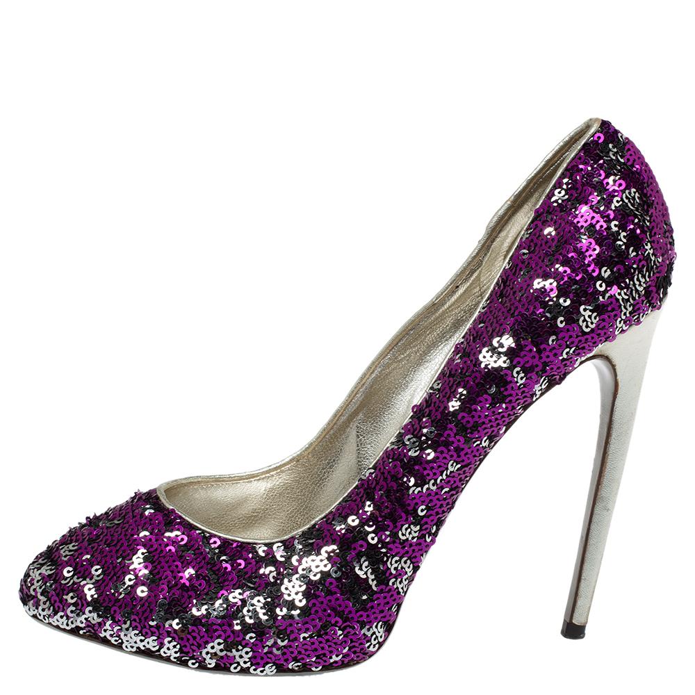 De las mujeres Bombas Dolce & Gabbana púrpura/plata con lentejuelas y piel talla 40