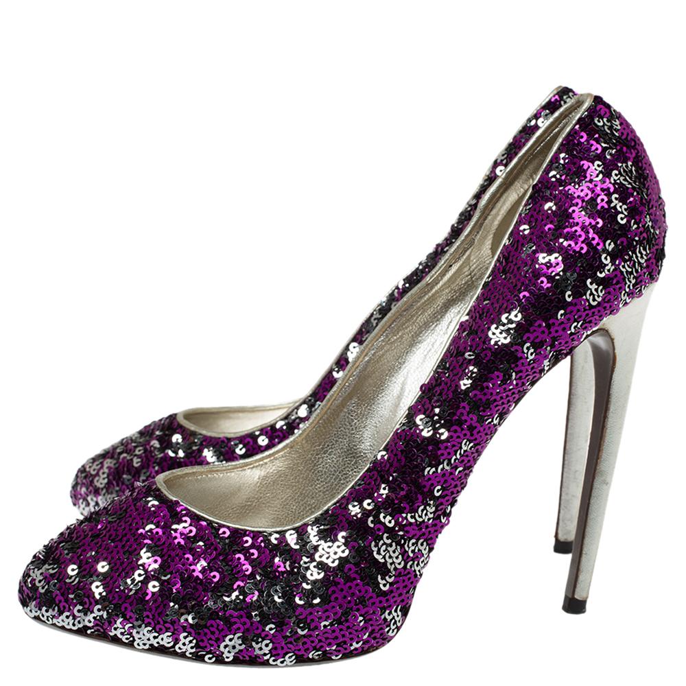 Black Dolce & Gabbana Purple/Silver Sequins And Leather Pumps Size 40 For Sale