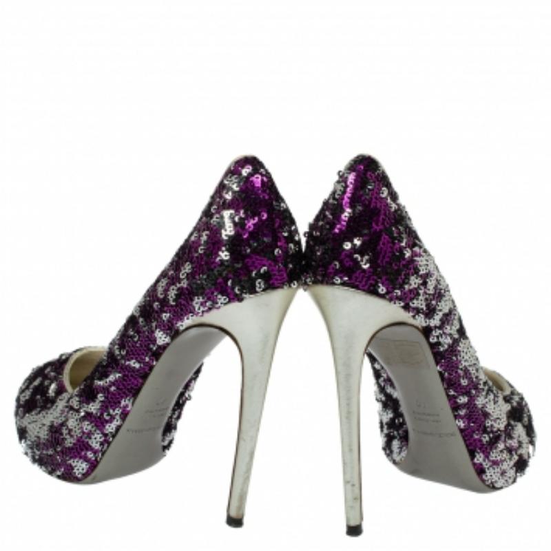 Dolce & Gabbana Purple/Silver Sequins And Leather Pumps Size 40 For Sale 2