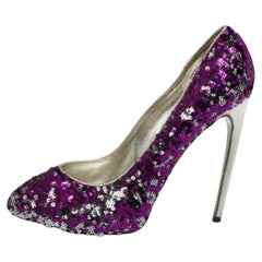 Dolce & Gabbana Purple/Silver Sequins And Leather Pumps Size 40