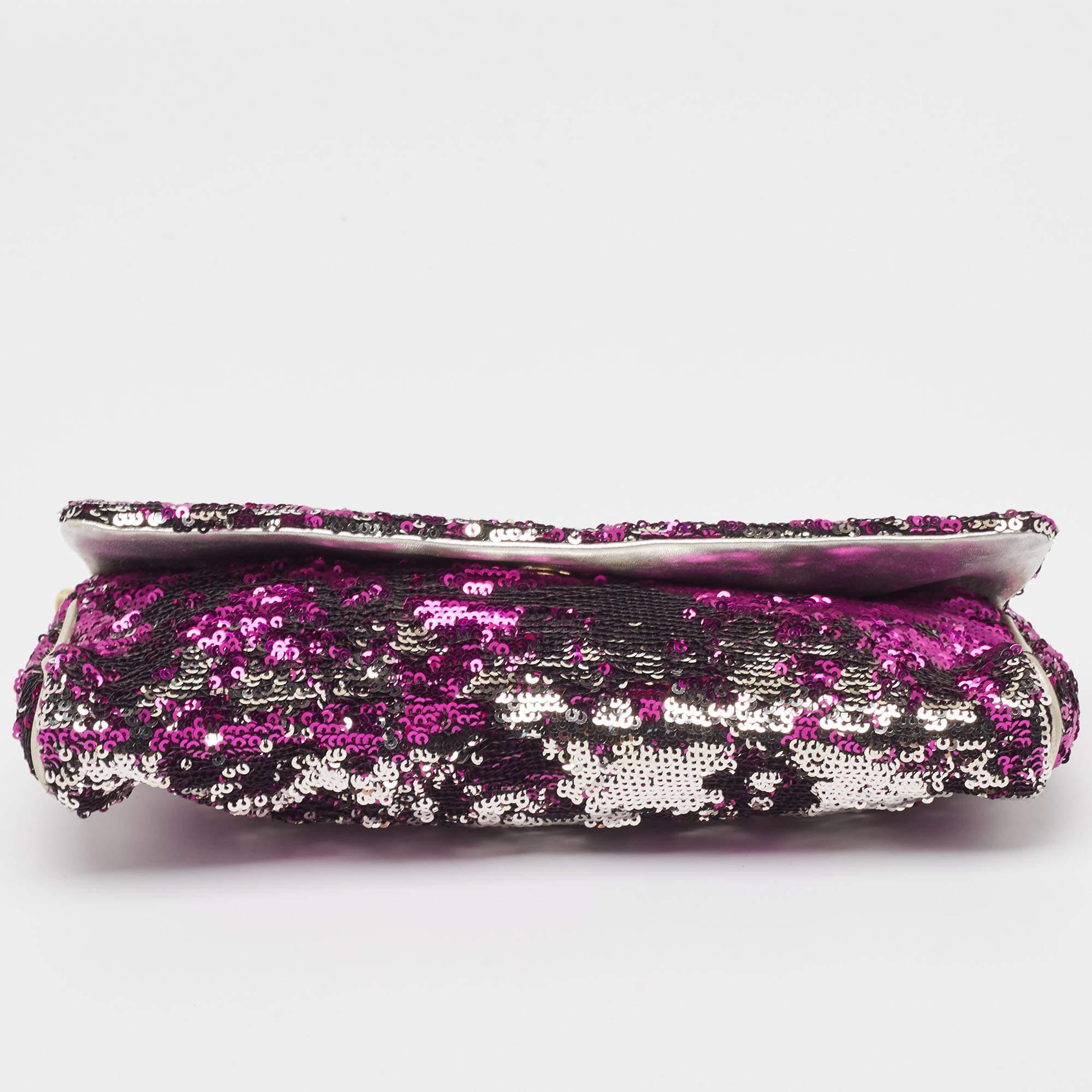Dolce & Gabbana Purple/Silver Sequins Miss Charles Clutch For Sale 7