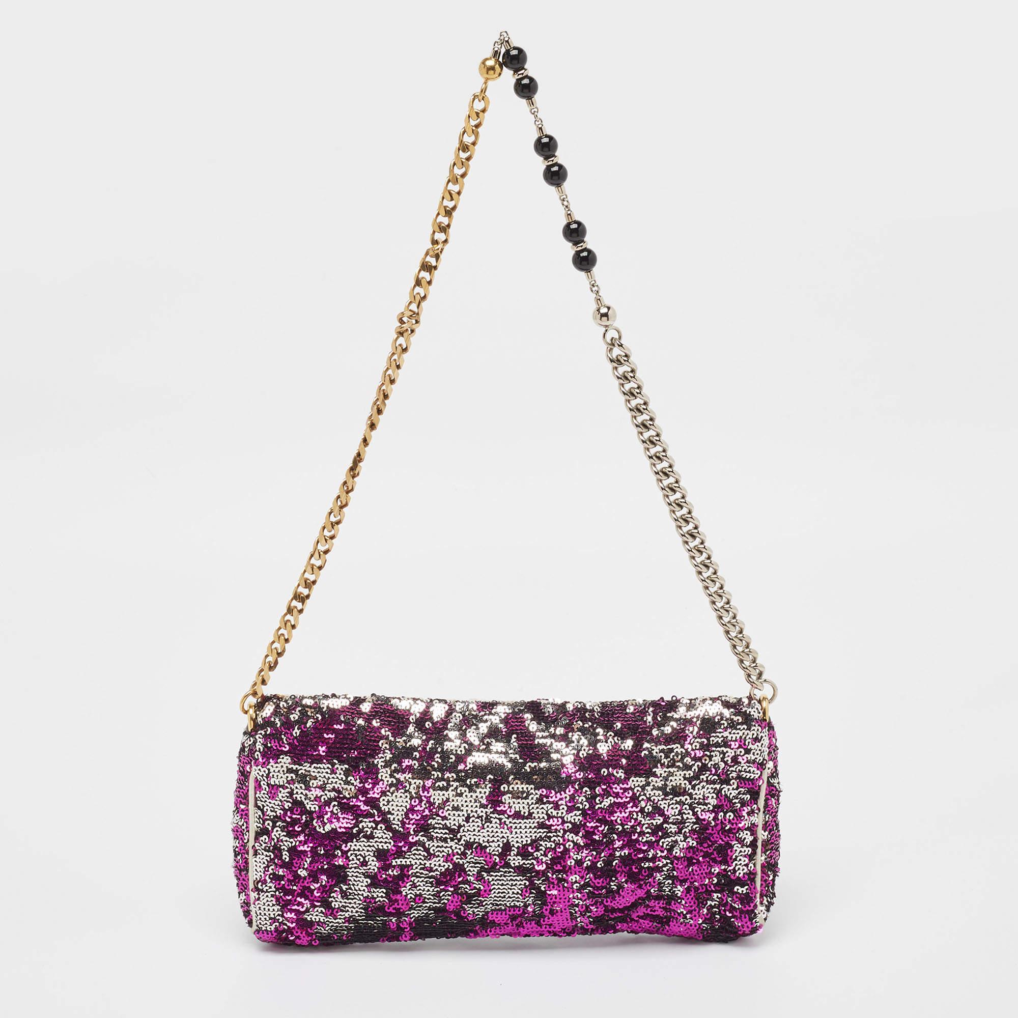 Dolce & Gabbana Purple/Silver Sequins Miss Charles Clutch For Sale 8