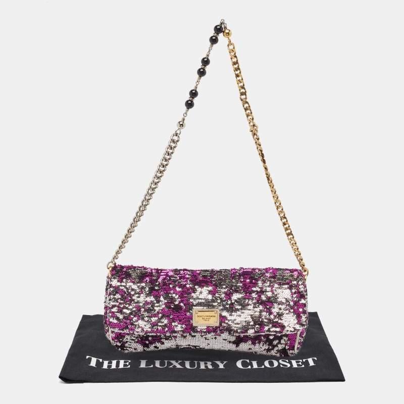 Dolce & Gabbana Purple/Silver Sequins Miss Charles Clutch For Sale 9