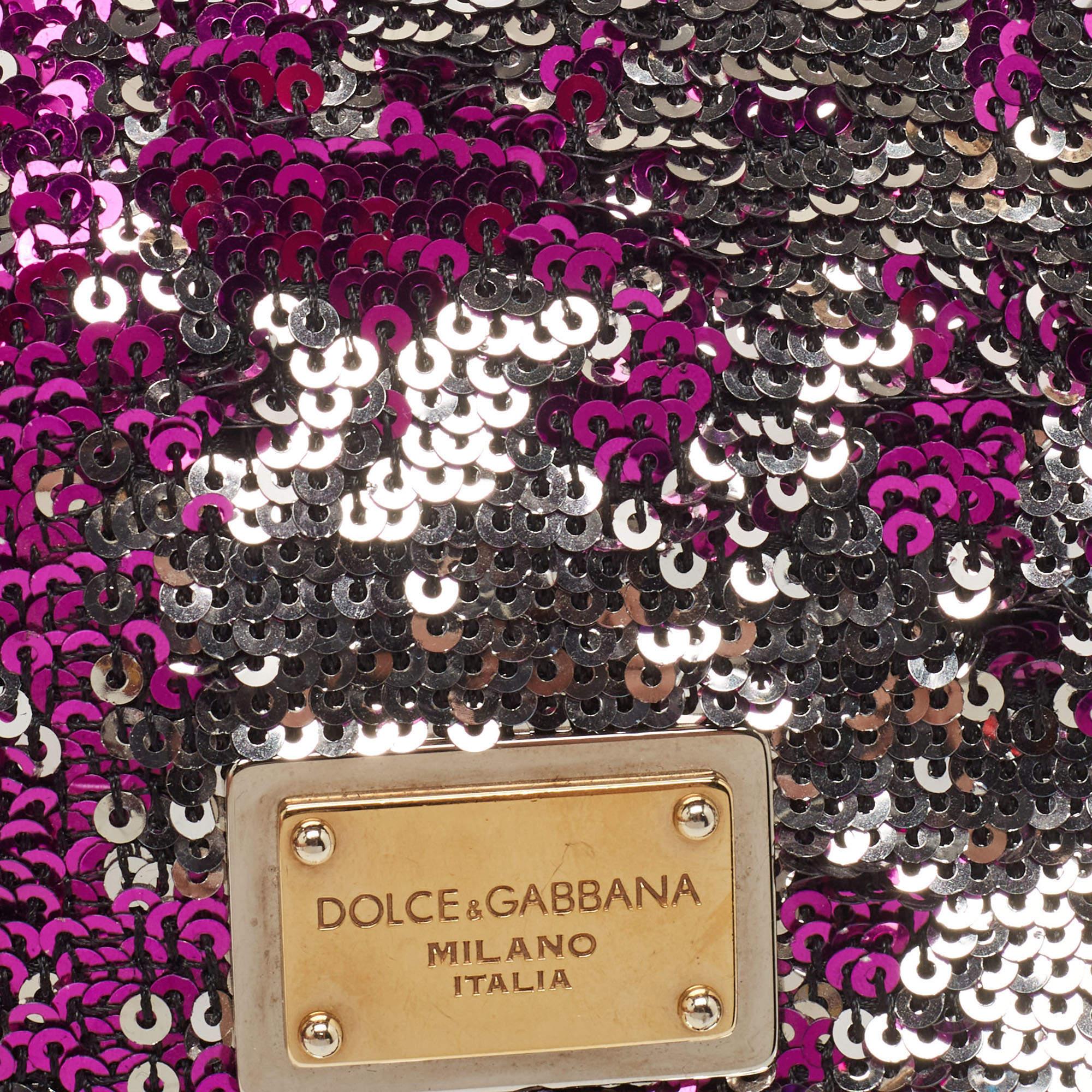 Dolce & Gabbana Lila/Silber Pailletten Miss Charles Clutch für Damen oder Herren im Angebot