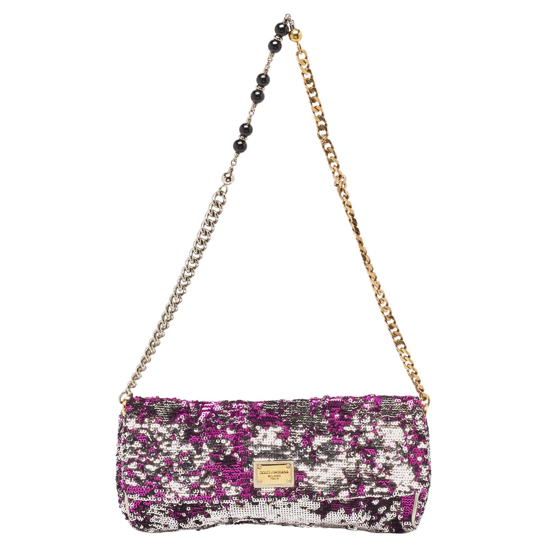 Dolce & Gabbana Purple/Silver Sequins Miss Charles Clutch For Sale