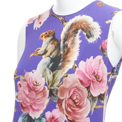 DOLCE GABBANA lila Eichhörnchen Garten Blumendruck Cocktailkleid IT36 XXS