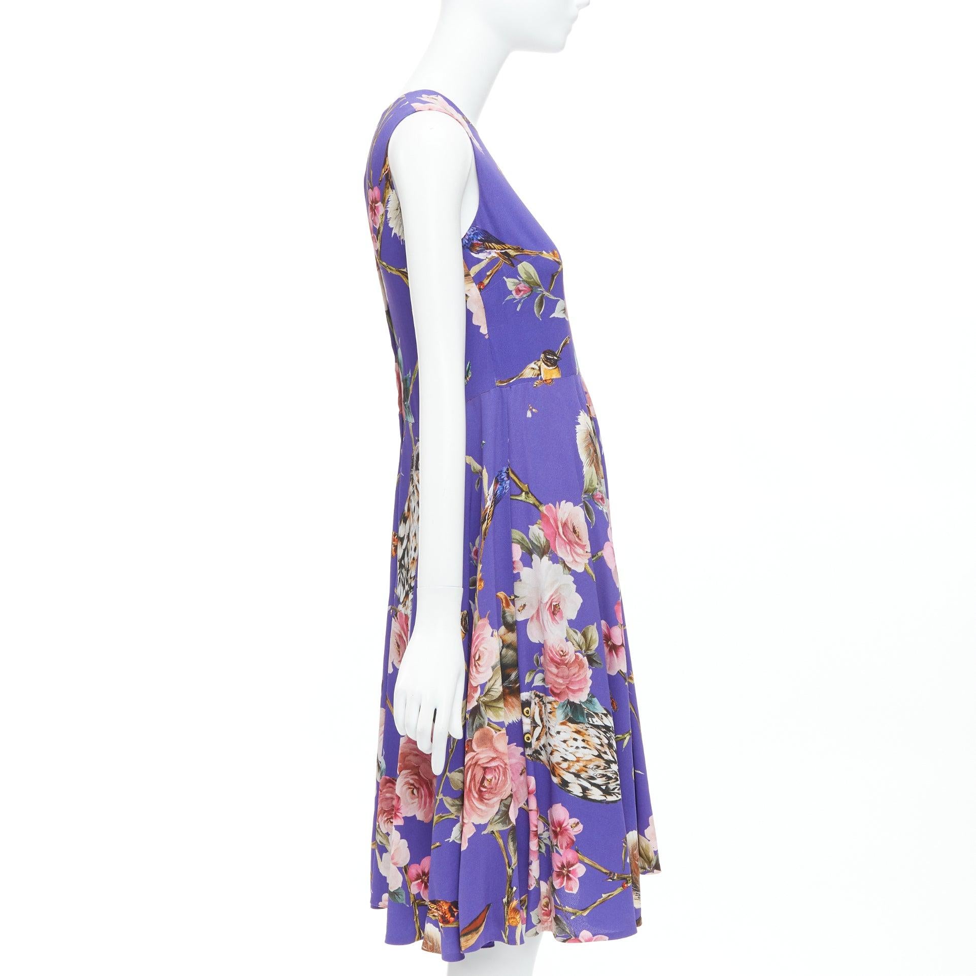 DOLCE GABBANA purple squirrel garden floral print cocktail dress IT36 XXS In Excellent Condition For Sale In Hong Kong, NT