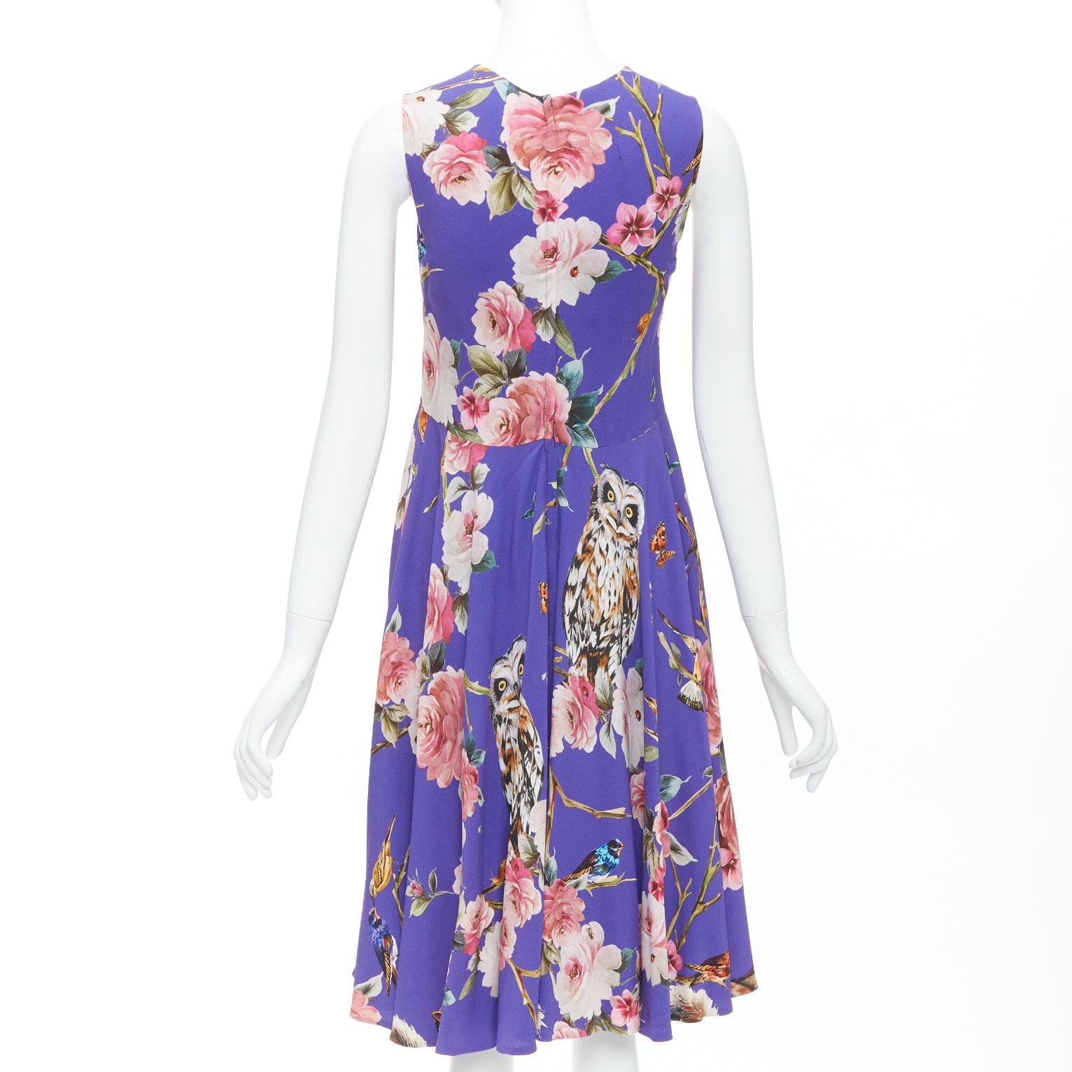 Women's DOLCE GABBANA purple squirrel garden floral print cocktail dress IT36 XXS For Sale