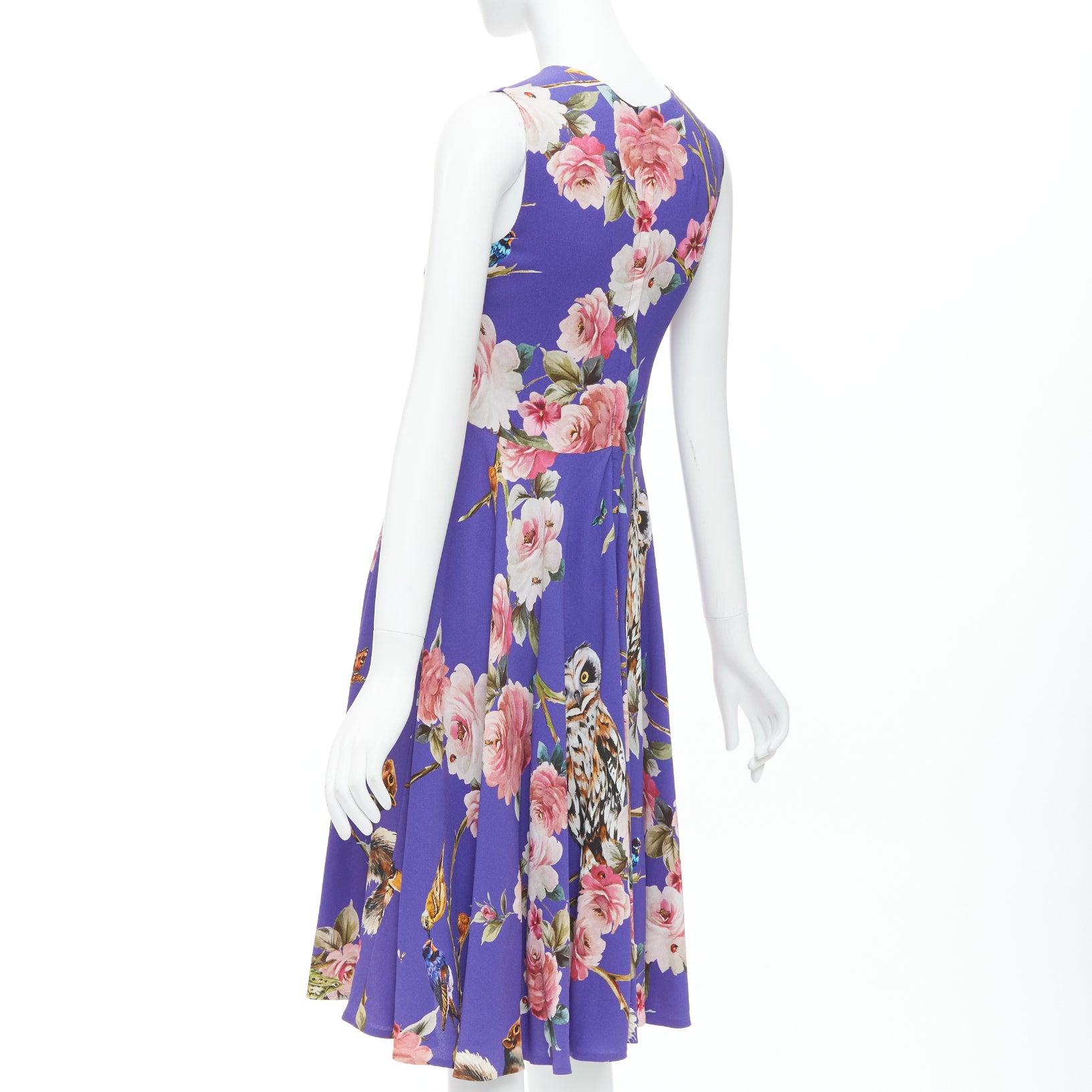 DOLCE GABBANA purple squirrel garden floral print cocktail dress IT36 XXS For Sale 1