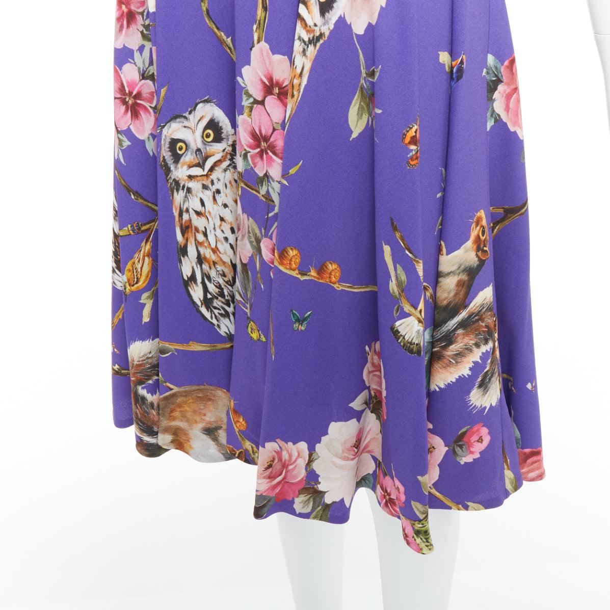 DOLCE GABBANA purple squirrel garden floral print cocktail dress IT36 XXS For Sale 2