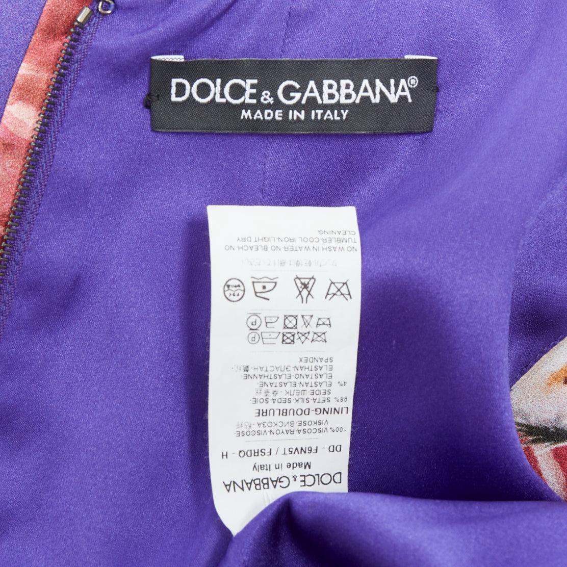 DOLCE GABBANA purple squirrel garden floral print cocktail dress IT36 XXS For Sale 3