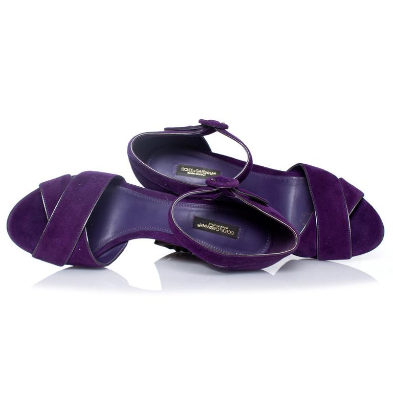 Dolce & Gabbana Purple Suede Crystals Loafers Flats Shoes main image 0