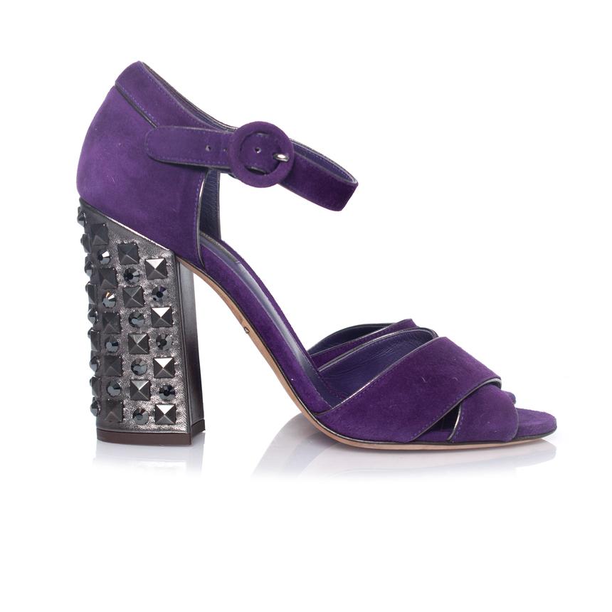 Women's Dolce & Gabbana, Purple suede studded heel sandals For Sale