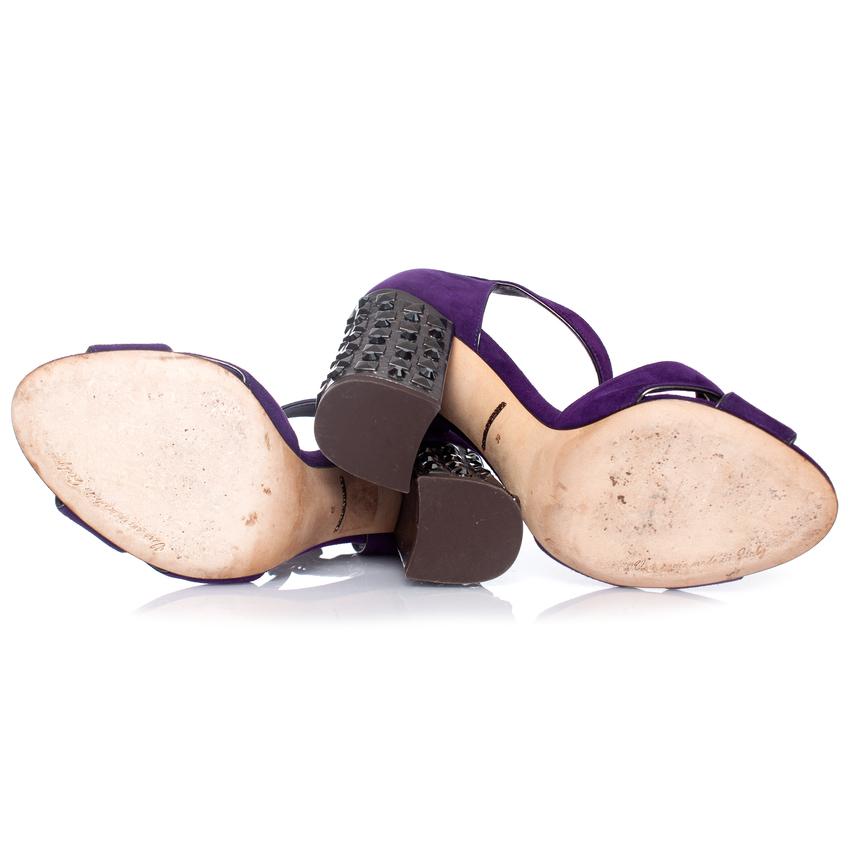 Dolce & Gabbana, Purple suede studded heel sandals 2