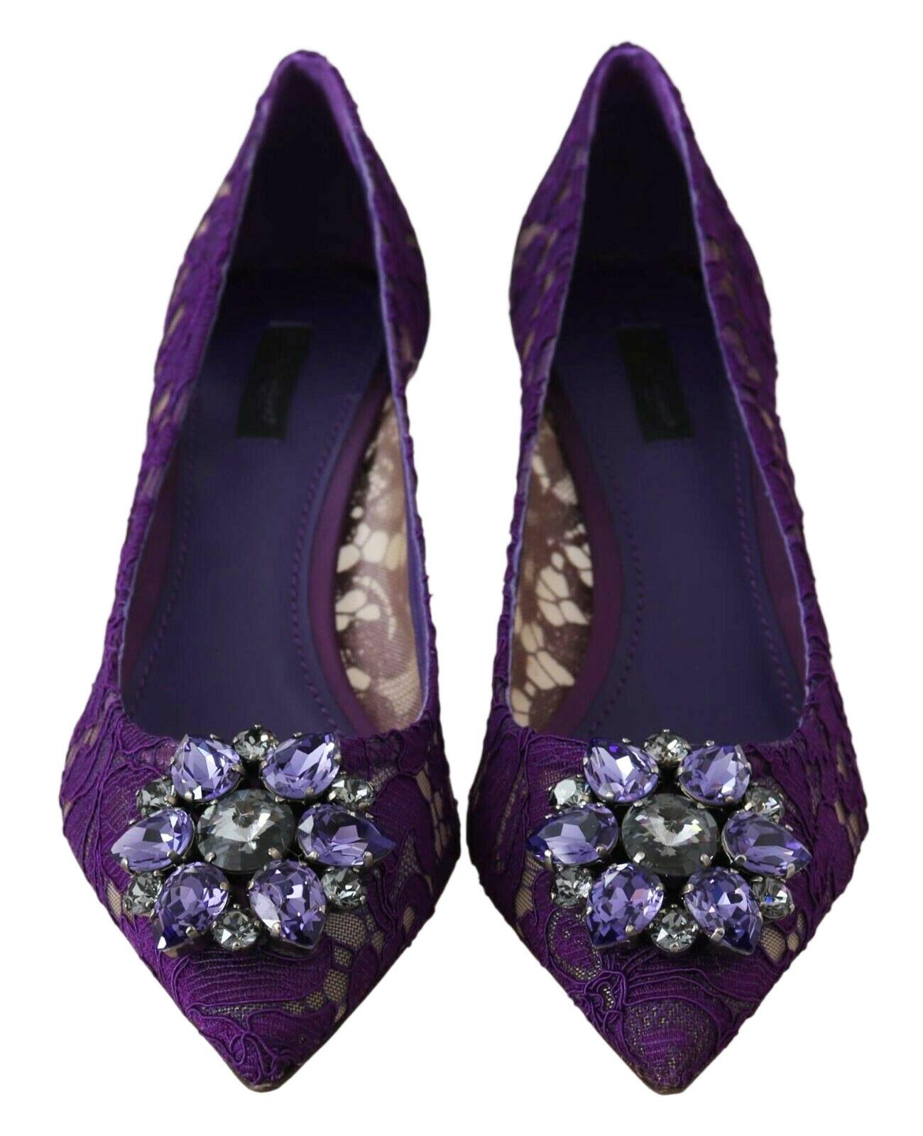  Dolce & Gabbana Purple Taormina Lace Crystal Pumps Shoes Heels Floral Rainbow In New Condition For Sale In WELWYN, GB