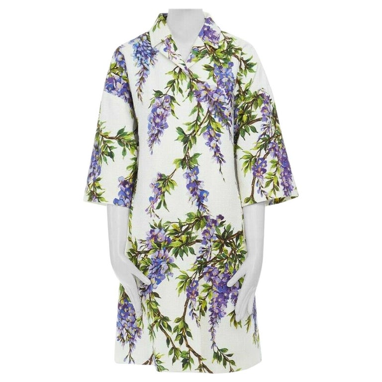 DOLCE GABBANA purple Wisteria floral print crepe 3/4 sleeve coat jacket  IT40 S