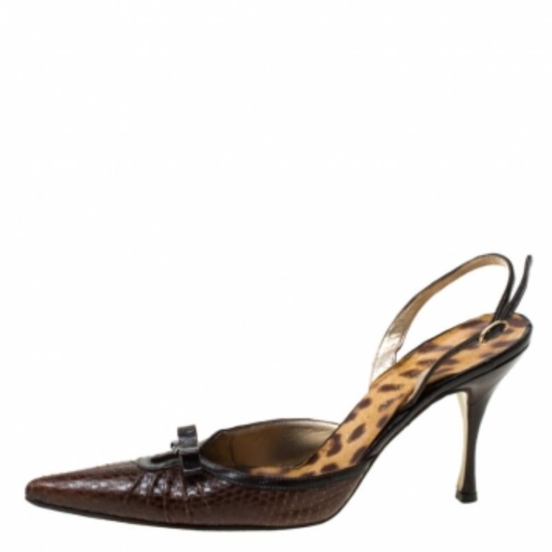 Dolce & Gabbana Python Leather Eel Skin Slingback Pointed Toe Pumps Size 38.5 Bon état - En vente à Dubai, Al Qouz 2