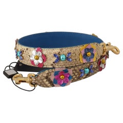Dolce & Gabbana Python Leather Floral Studded Shoulder Bag — Beige