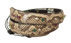 Dolce & Gabbana Python Leather with Crystals Shoulder Strap — Beige