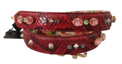 Dolce & Gabbana Python Leather with Crystals Shoulder Strap — Red