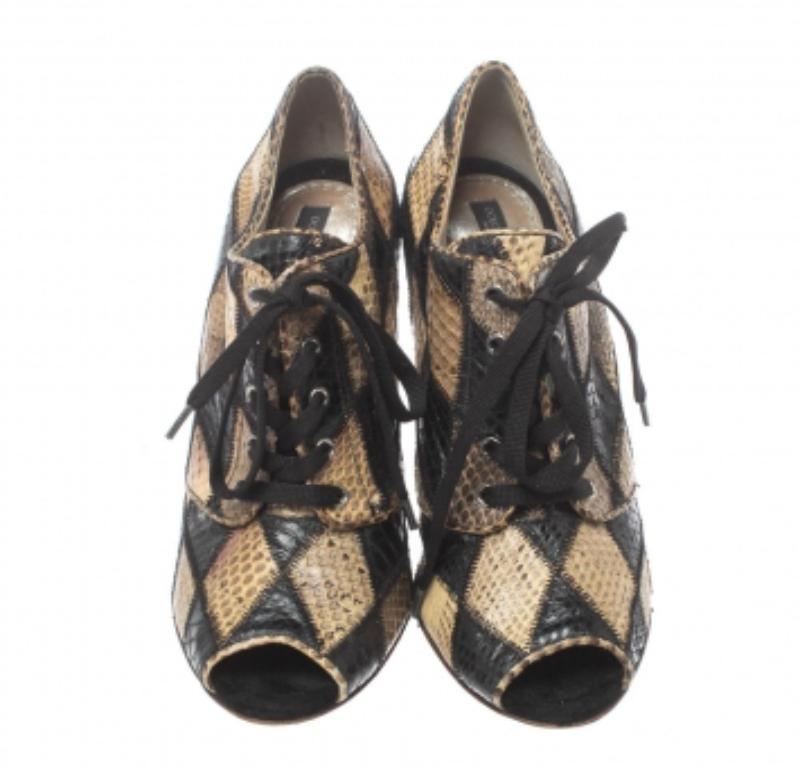 Gray Dolce & Gabbana  Python Patch Work Open Toe Boots Size 39.5 For Sale
