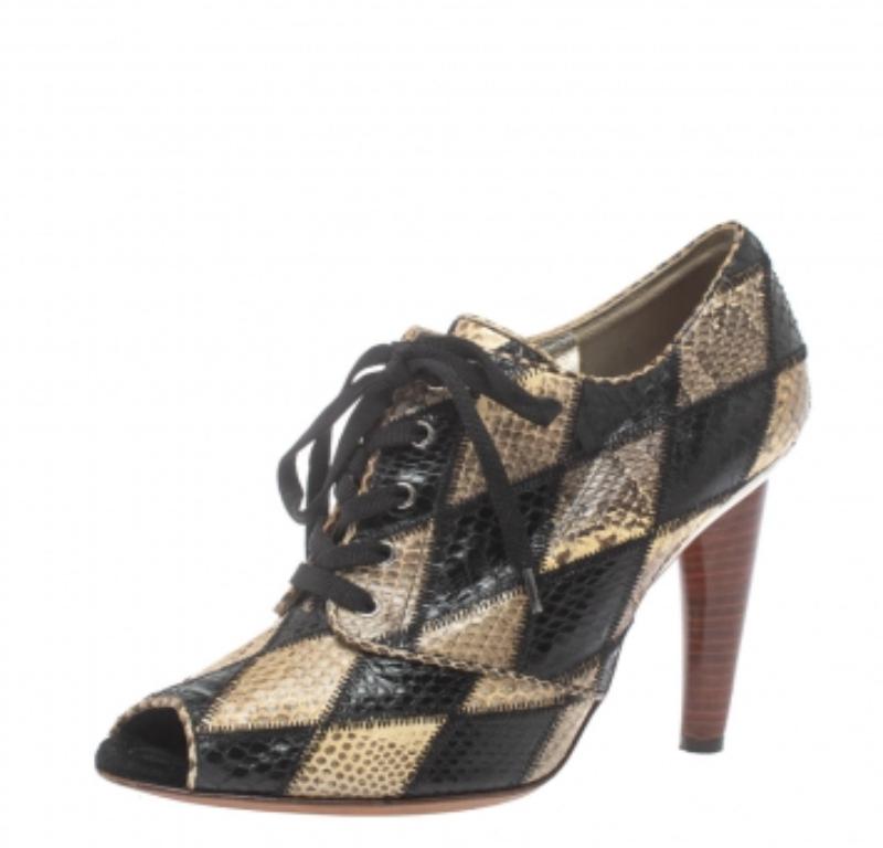 Dolce & Gabbana  Python Patch Work Open Toe Boots Size 39.5 In Good Condition For Sale In Dubai, Al Qouz 2